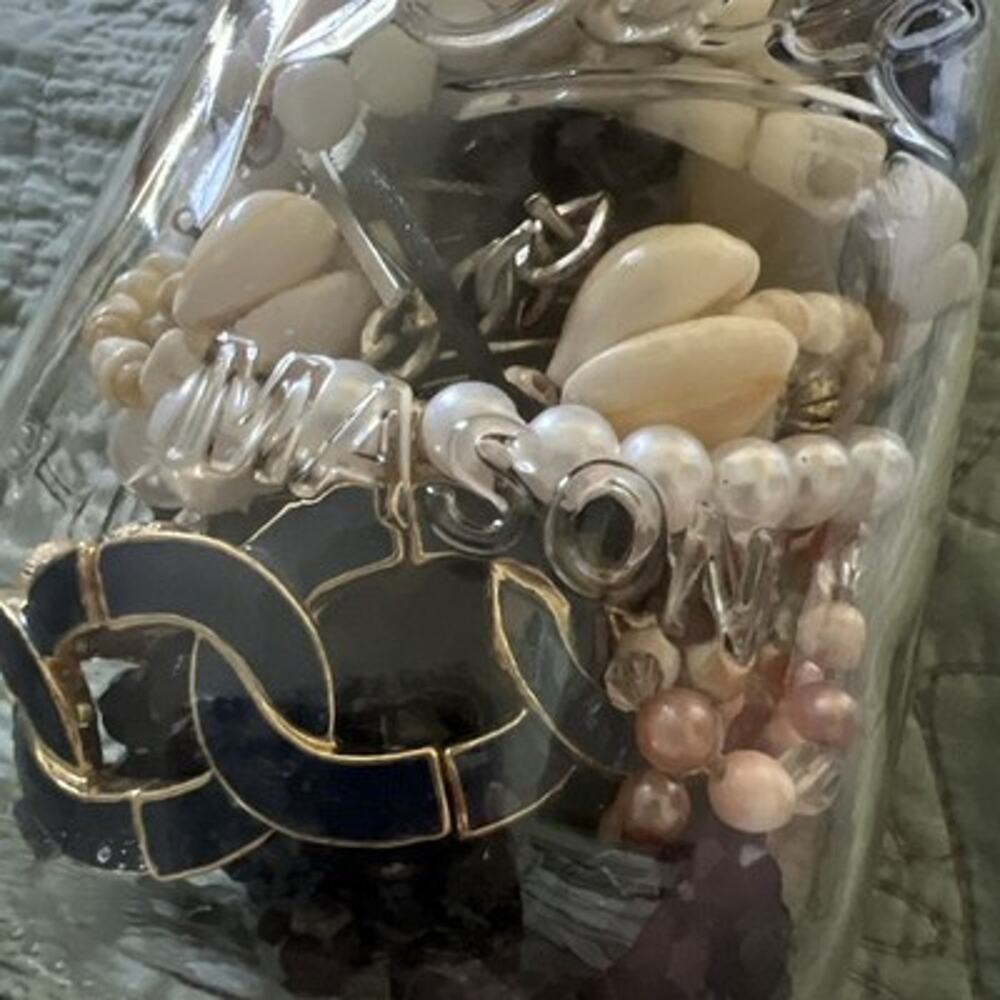 Mixed Vintage Costume Jewelry and Pieces Lot Glass Jar Necklaces Bracelets more